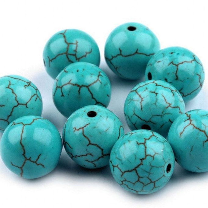 Minerálové koráliky Howlit, imitácia Tyrkenitu Ø12 mm
