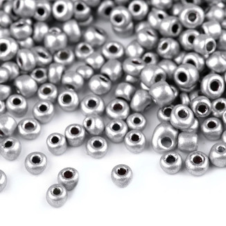 Seed beads 8/0 - 3 mm metallic, opaque (10 grams) - Color: silver
