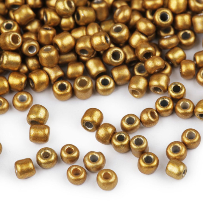 Seed beads 8/0 - 3 mm metallic, opaque (10 grams) - Color: vintage gold