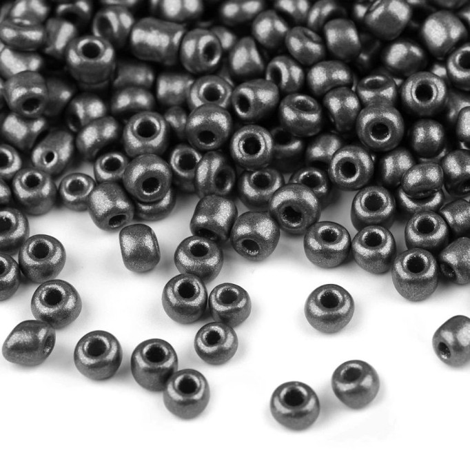 Seed beads 8/0 - 3 mm metallic, opaque (10 grams) - Color: grey
