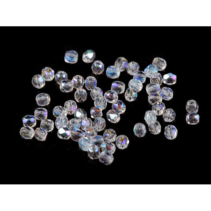 Fire-polished glass pearls 3 mm - Color: transparent (50 pieces)